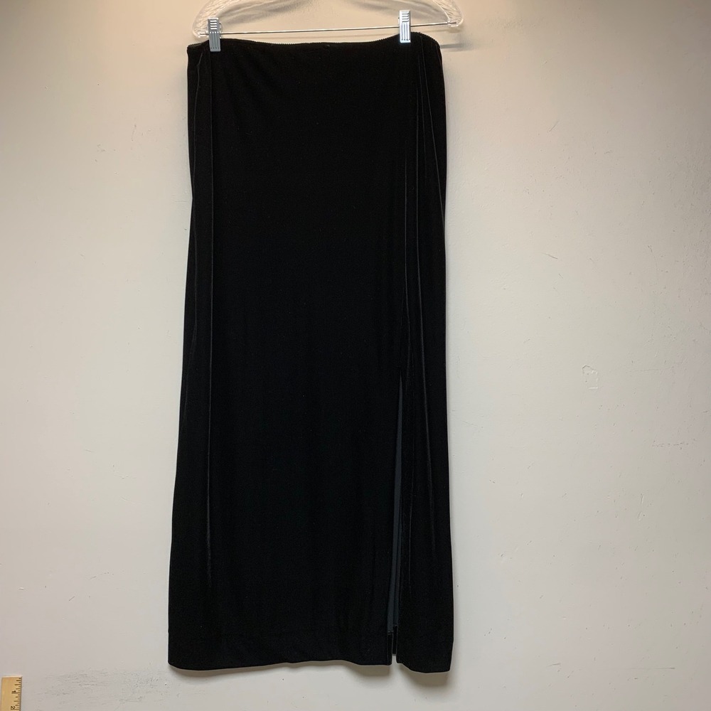 Alex Evenings Velvet Maxi Skirt Womens Large Black Excellent Side Slit Formal